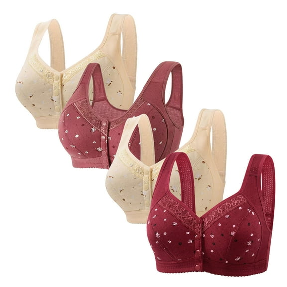 4 Pack Plus Size Bras for Women Front Closure S-4X No Underwire Push Up Bralettes Ladies Casual Breathable Multipack Full-Coverage Underwear Bra