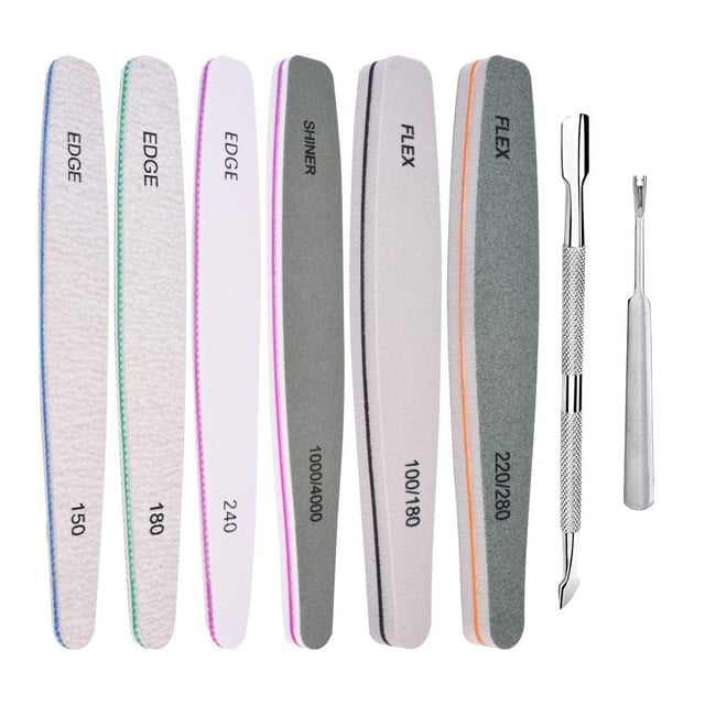 8-Piece Nail File Set, Sandpaper & Stainless Steel, for Manicure, Acrylic Gel Polishing, Durable & Portable