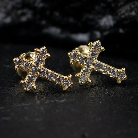 1Ct Round Cut Lab Created Diamond Cross Shape Stud Earrings 14K Yellow Gold Plated Silver
