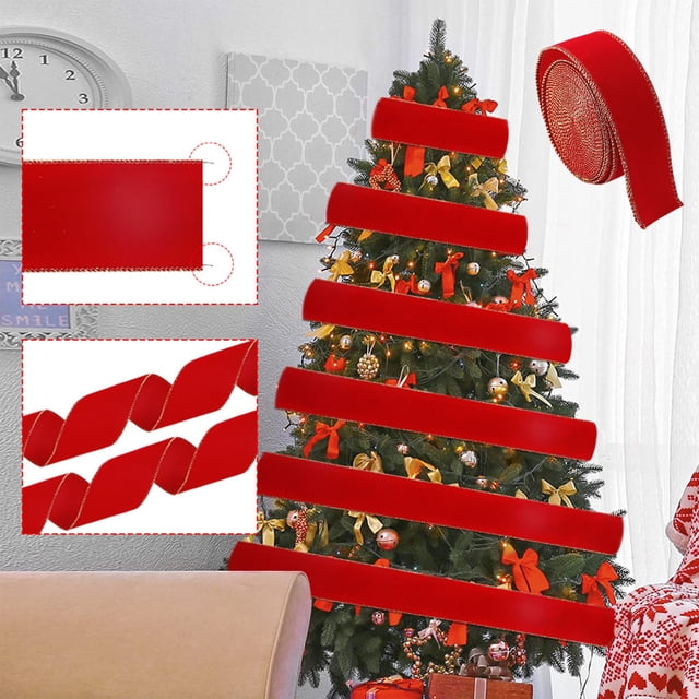 ZZkhGO Red Plush Christmas Ribbon Bow, Handmade Decorative Bow for Tree Gifts, Festive Holiday Ambiance Decor