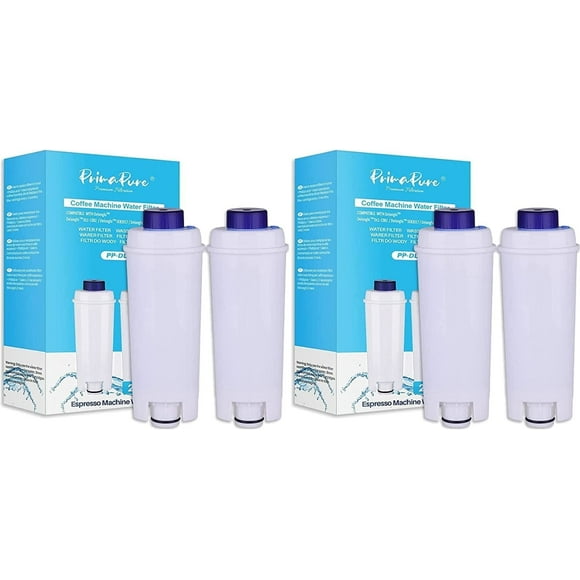 PrimaPure Paquete de 4 Filtros de Agua de Repuesto para Cafeteras Espresso de las Series DeLonghi DLSC002, SER3017, 5513292811, ESAM, ECAM y ETAM.