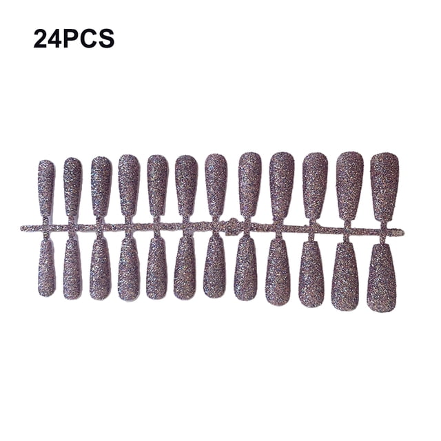 24 Pieces False Nails Glitter Shimmering Powder Full Cover Artificial Nail Tips Simple Operation Fingernail Decal DIY Accessory white