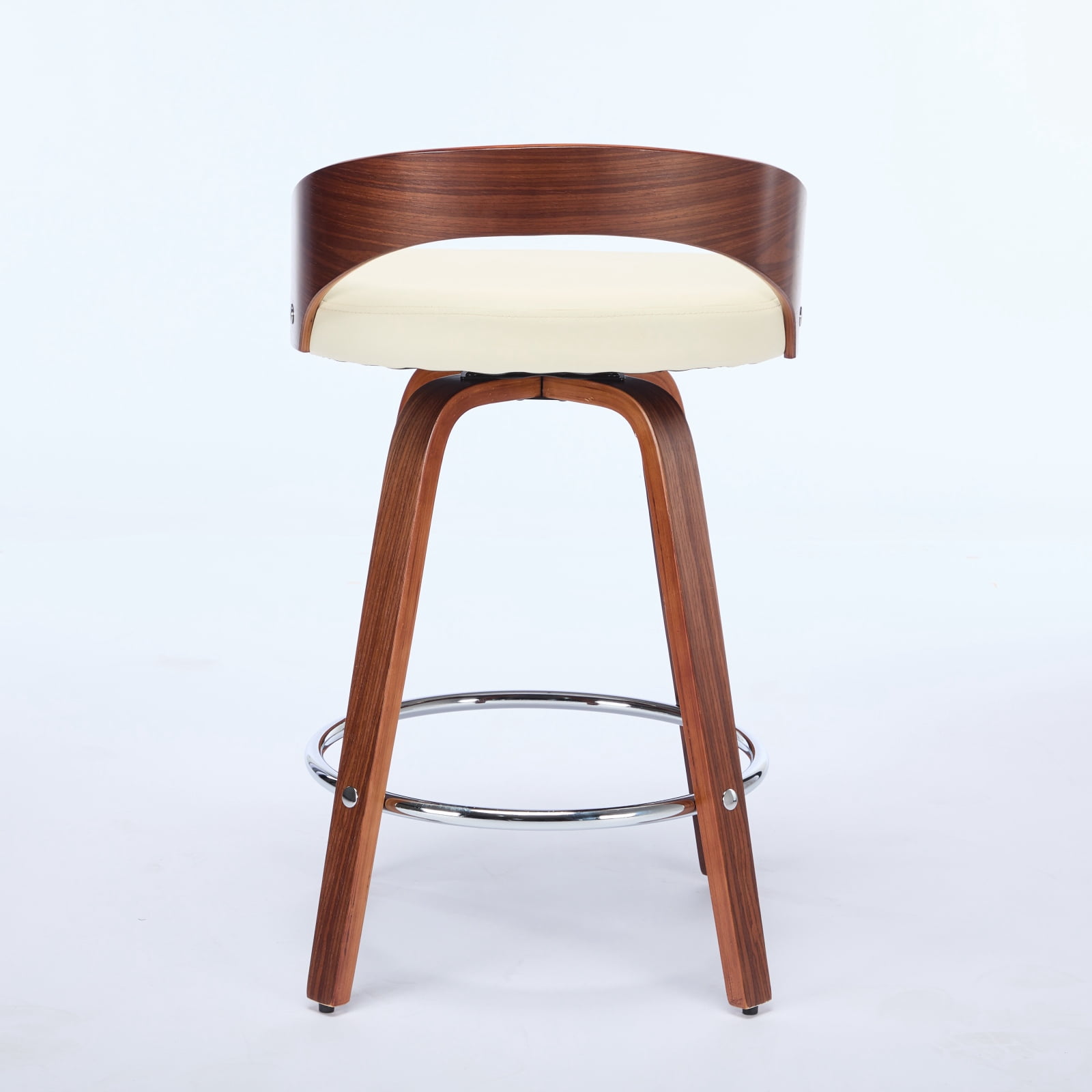 Bar Stools Set of 2, Swivel Bar Height Stools with Low Back, Wood Bar Chairs with Soft Cushion Seat
