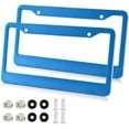 thumbnail image 2 of GZHJMY Blue Solid Color License Plate Frames 2pcs, Waterproof Aluminum Alloy Front Rear Tag Car License Plate Cover with Screw Cap Set for US Vehicles, 12 x 6 Inch, 2 of 7