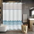 thumbnail image 5 of No Hook Blue Striped Shower Curtain with Snap in Liner Set, Abstract Modern Geometric Stripes Waterproof Fabric Bathroom Curtains with See Through Top Window, Hotel Style Extra Long 72 x 96 Inch, 5 of 9