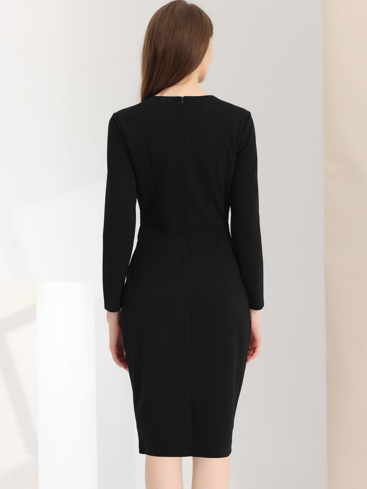 DARING DIVA Bodycon Round Neck 3/4 Sleeve Peplum Wear Sheath Dress L Black