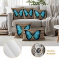 thumbnail image 6 of Blue Butterfly Pillow Covers 2 Pack Vintage Brown Wood Grain Retro Bug Pillowcase Waterproof Outdoor Throw Pillow Cover for Patio Balcony Rectangular Cushion 20”x12”, 6 of 9