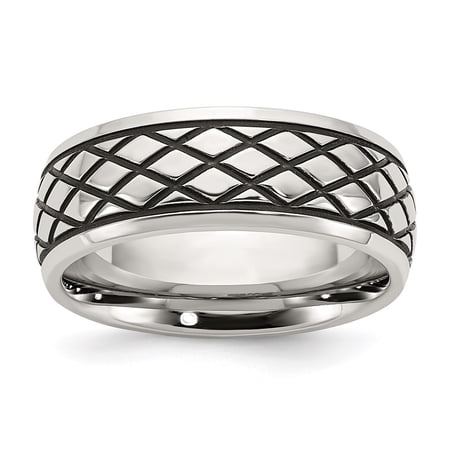 Auriga Fine Jewelry Stainless Steel Antiqued and Polished Checkered Pattern 8mm Men s Band