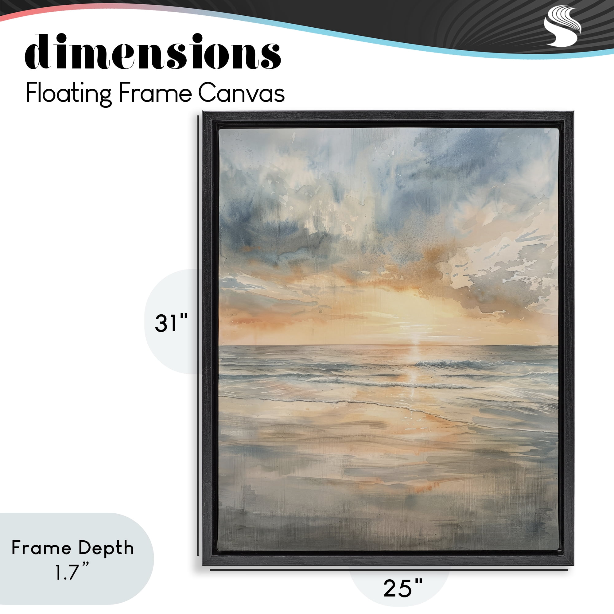 Stupell Industries Coastal Sunset over Gentle Waves Black Framed Floater Canvas Wall Art, design by Petal Prints Design