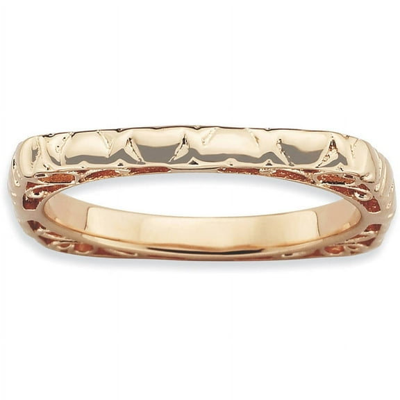 Sterling Silver Polished Pink-Plate Square Ring