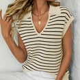 thumbnail image 6 of tarylea Womens Tops Knitted Stripe Sleeveless Turn down Collar V Neck Blouse Casual Loose Comfy Summer Tops, 6 of 6