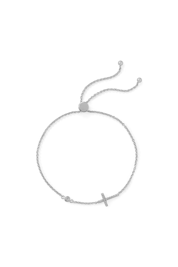.925 Sterling Silver Cross Friendship Bolo Women's Bracelet