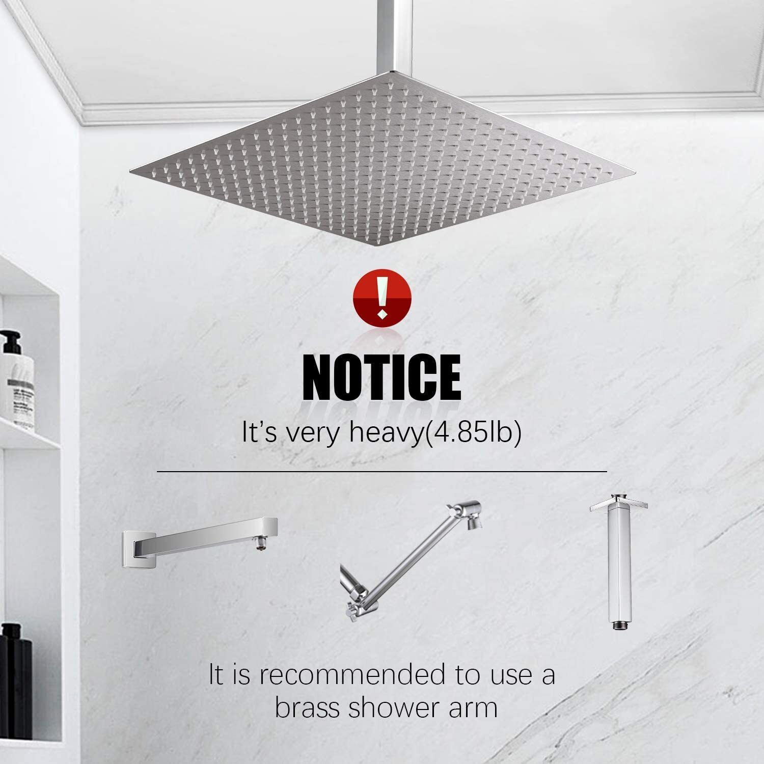 16 inch Rain Shower Head Wall/Ceil Mounted Square Rainfall High pressure Shower