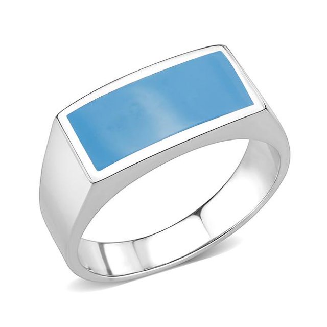 Bague en Acier Inoxydable Poli Sans Placage avec Époxy, Bleu Mer - Taille 13