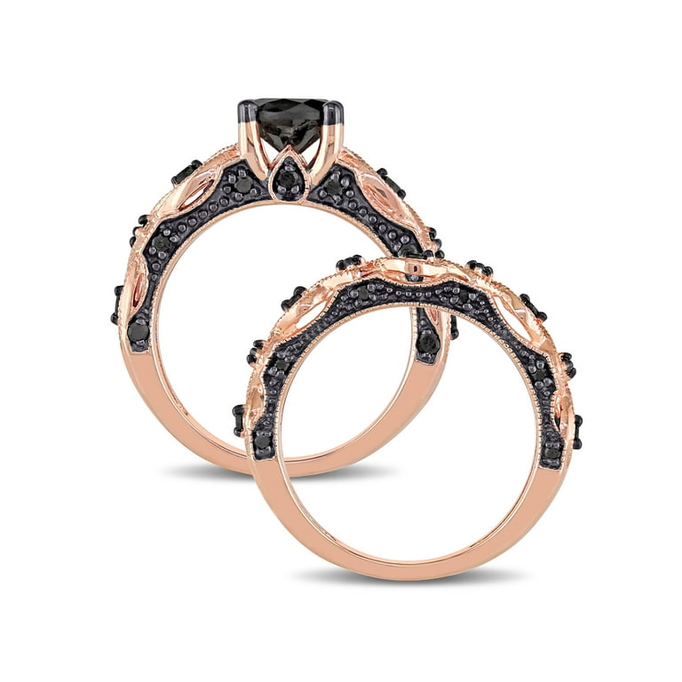 Midnight Black Diamond 1âœ Ct. T.W. Black Diamond 10K Rose Gold Bridal Ring Set | 9 | Rings Bridal Sets | Quick Ship