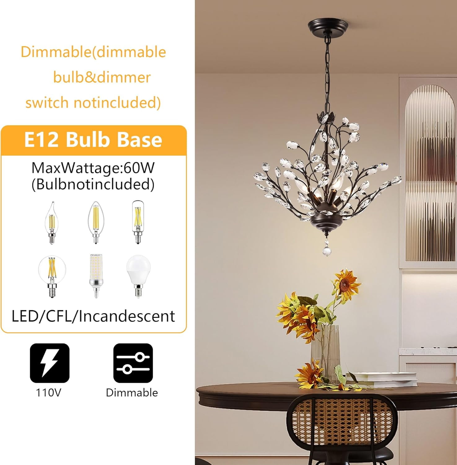 Maxax 4 - Light Vintage Small Crystal Chandelier Modern Semi Flush Mount Ceiling Light Fixture Chandelier Lighting for Kitchen Bedroom Living Room Dining Room Hallway Foyer