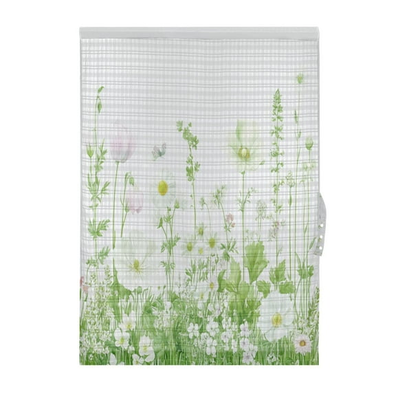 White Flower Meadow Door Curtain 25x40in Privacy Mesh with UV Protection Tie Back Rod Pockets