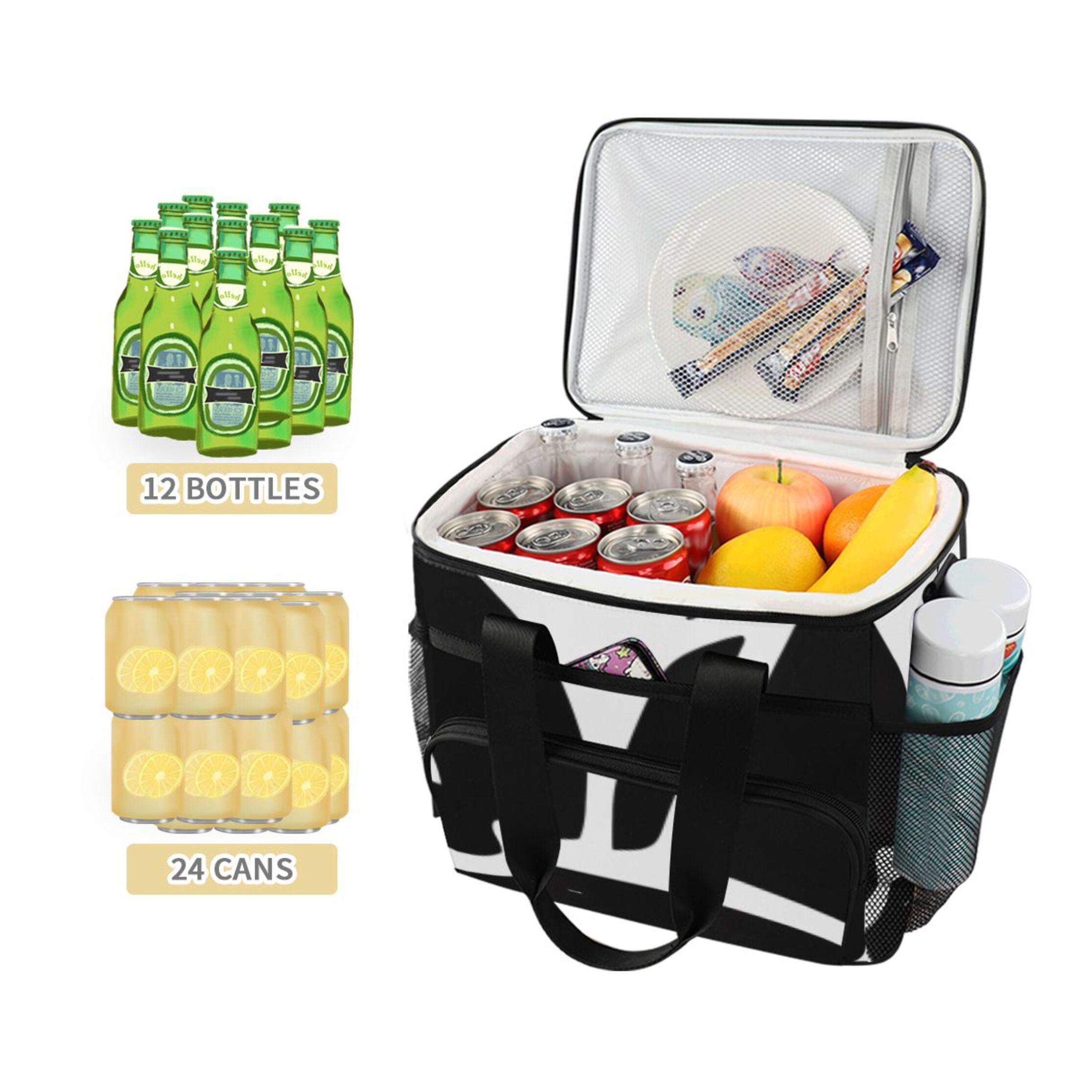 Black and White Line Shell Insulated Lunch Bag 15L Cooler Box for Women Men Work Camping Beach Travel