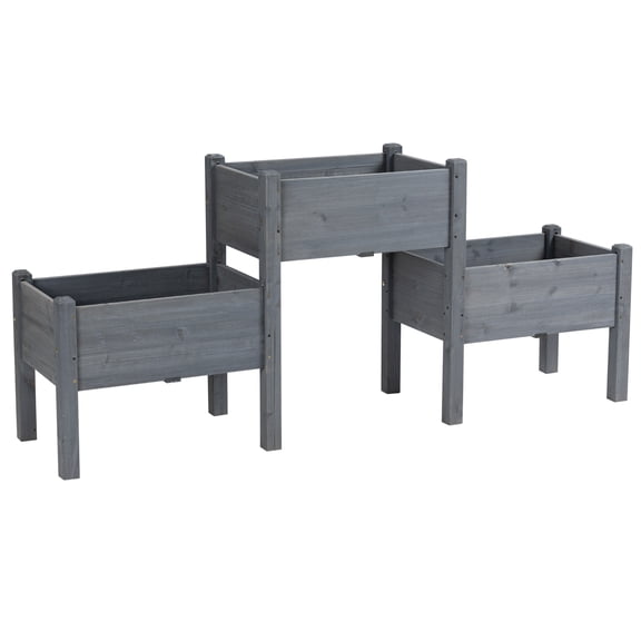 CoSoTower Raised Garden Bed with 3 Planter Box, Elevated Wooden Plant Stand with Drainage Holes, for Vegetables, Herb and Flowers, Gray