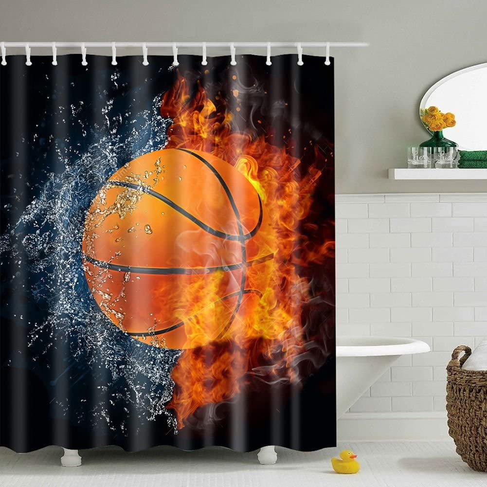 Details about   Athletes Playing Basketball Bathroom Shower Curtain Set Fabric 12 Hook 71 Inch 