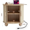 thumbnail image 2 of Fluted Round End Table with Charging Station, 24" Large Farmhouse Sofa Side Table with Sliding Tambour Door & Storage, Boho Wood Nightstands for Living Room, Bedroom (Natural), 2 of 14