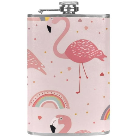 

josid Flamingo Pattern 3.6x6in Stainless Steel Small Flask Leak-Proof Stainless Steel Construction Wrapped in Premium Two-Layer Leather Nano-Printed Design 227ml Capacity