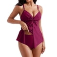 thumbnail image 2 of Womens Tankini Push Up Tummy Control Swimsuit Knot Front Bathing Suit Wine 2XL, 2 of 6