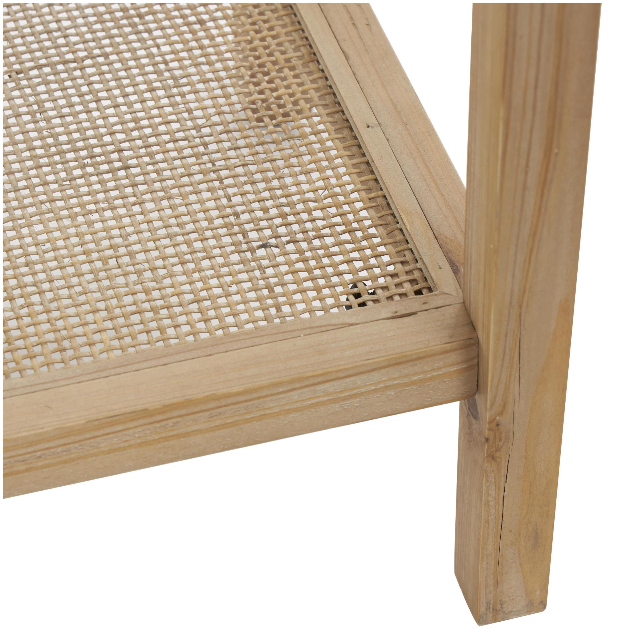 DecMode 47" x 32" Brown Wood Slim Natural Console Table with Glass Top and Rattan Shelf, 1-Piece