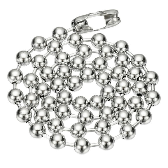 Uxcell Silver-tone Beaded Chain Necklace, Titanium Steel 8mm Bead Ball Chain Necklace for Women and Men Gift, 23.62 Inch Length