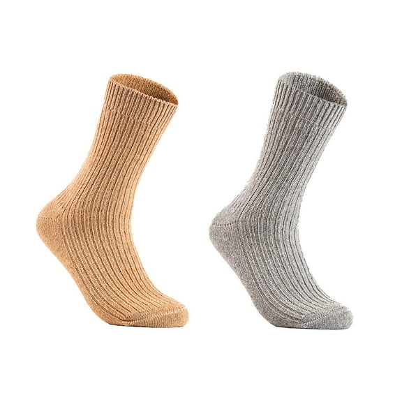 Lian LifeStyle Gorgeous Big Girls Women's 2 Pair Wool Crew Socks Size 6-9 FS03, Color Beige,LightGrey