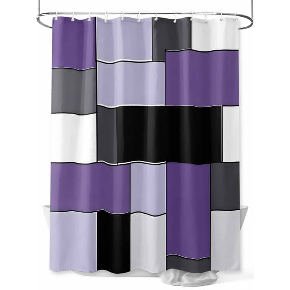 Purple Black Shower Curtain, Geometric Abstract Color Block Patchwork Waterproof Shower Curtain Set with 12 Hooks Lightweight Washable Fabric Shower Curtains for Bathroom 36x72 Inches