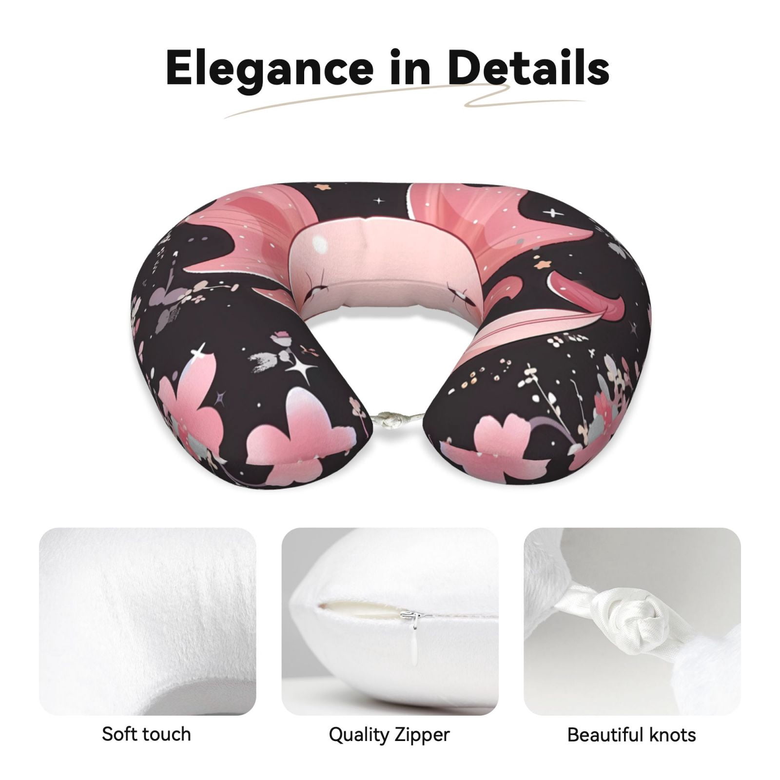 Xecao Chibi Axolotl Sakura Fantasy Print Memory Foam Cervical Neck Pillow Versatile U-Shaped Pillows for Home,Office,Camping,Travelling,Soft Washable Cover