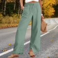thumbnail image 2 of LEKODE Linen Pants Women Golf Pants Exercise Pants Flowy Pants Wide Leg Pants Woman Summer Pants for Women Barrel Pants Lounge Pants Plus Size Pants Beach Pants Light Green S, 2 of 9