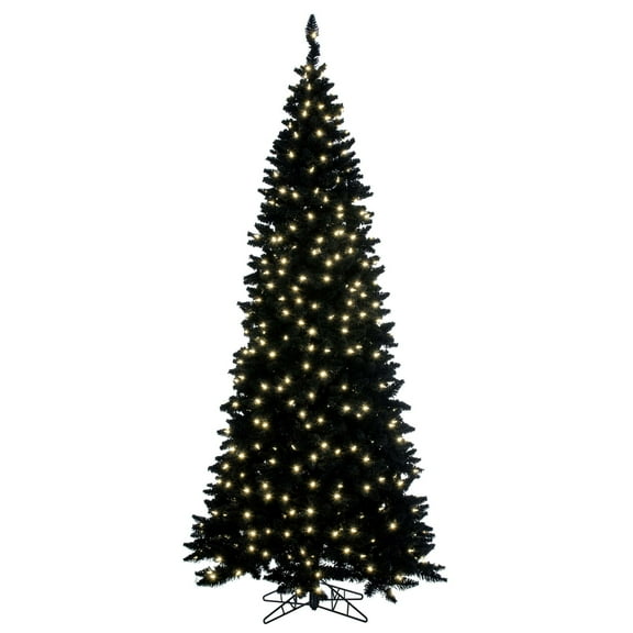 Vickerman 7.5' x 41" Flocked Black Fir Slim Christmas Tree, Warm White LED Mini Lights.