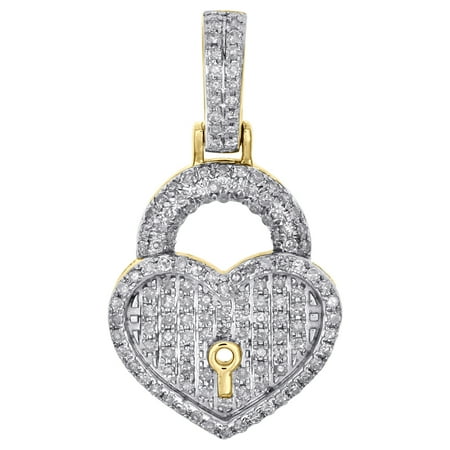 10K Yellow Gold Ladies Diamond Key to Heart Pendant 1.05