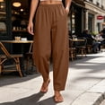 thumbnail image 3 of qolati Barrel Pants Women Casual Loose Wide Leg Lounge Gingham Trousers Elastic Waisted Beach Vacation Palazzo Pants with Pockets Brown L, 3 of 6