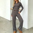 thumbnail image 6 of LEKWK Matching Workout Sets for Women Striped 2 Piece Lounge Set V Neck Long Sleeve Slim Crop Top and Wide Leg Pants Fall Winter Casual Sleepwear, 6 of 9