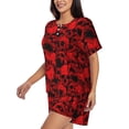 thumbnail image 2 of Fuzoiu Red Skulls 3 Print Women's Short-Sleeved Pajama Set,Lounge Sleepwear Set,Womens Pajama Sets 2 Piece,Button-Up Top and Shorts with Pockets-Small, 2 of 7