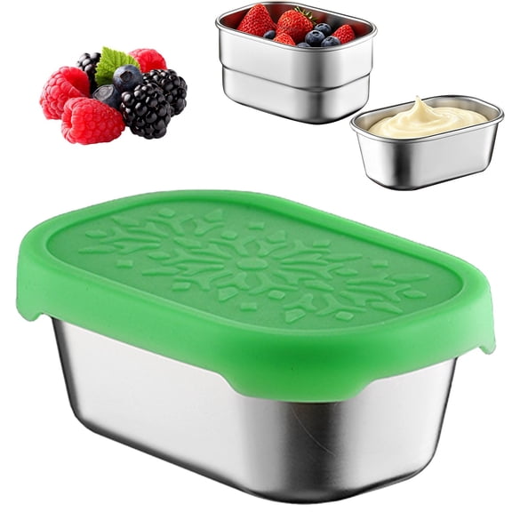 Stainless Steel Food Storage Container, Small Lunch Container Snack Box with Patterned Silicone Lid, Reusable Condiment Storage Cup for Home, Travel & Meal Prep, 1pc, 3.72 fl oz