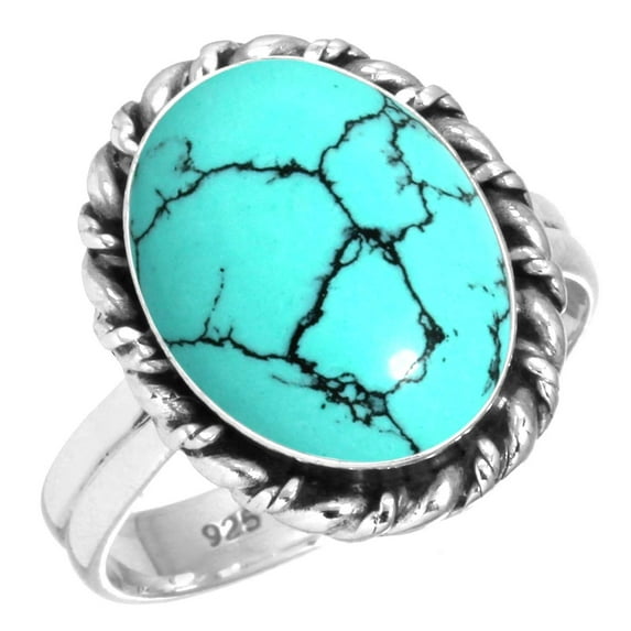 925 Silver Ring For Women - Girls Blue Turquoise Stone Silver Ring Size 8.5 December Birthstone Elegant Silver Ring Size 8.5 Gift For Women On Anniversary 925 Silver Jewelry With Gemstone