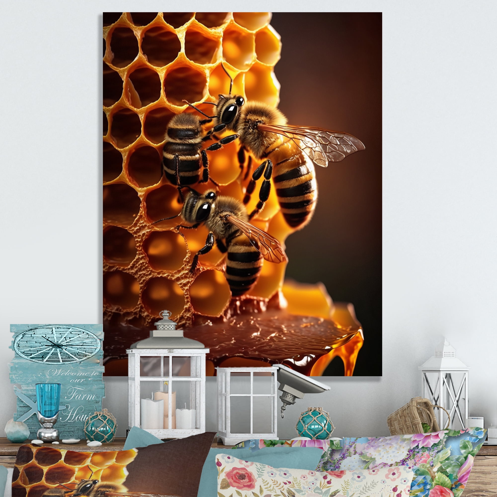Designart Honey Bees In Nest Canvas Wall Art