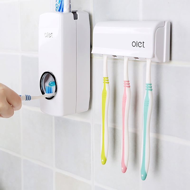 Automatic Toothpaste Dispenser 5Toothbrush Holder Bathroom Wall Mount Squeezer 