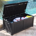 thumbnail image 3 of 180-Gallon Weatherproof Outdoor Storage Box with Woodgrain Finish - Black Resin, 3 of 9