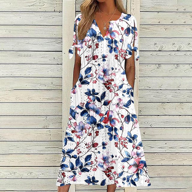 WILLBEST Vestidos Para Mujer Vestido Largo Informal Con Cuello En V Para Mujer Con Diseño Hueco Y Mangas Con Tirantes Para Uso En Casa Y Playa Para Primavera Y Verano