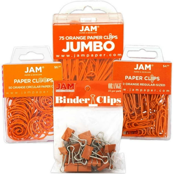 JAM Paper, Office Clips, Orange, Binder Clips & Paper Clips, 4/Pack