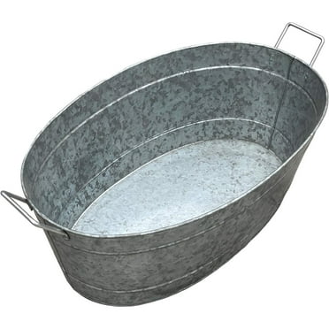 Maykoosh Vintage Vogue Embossed Design Oval Shape Galvanized Steel Tub With Side Handles, Large, Silver