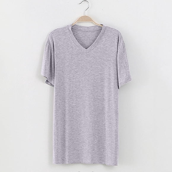 Ceisia Men's Solid V-Neck Short Sleeve Pajama Top Soft Comfortable Sleep Loungewear Gray XXL Gifts