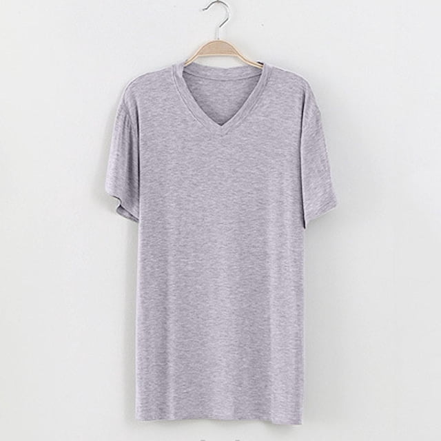 Ceisia Men's Solid V-Neck Short Sleeve Pajama Top Soft Comfortable Sleep Loungewear Gray XXL Gifts