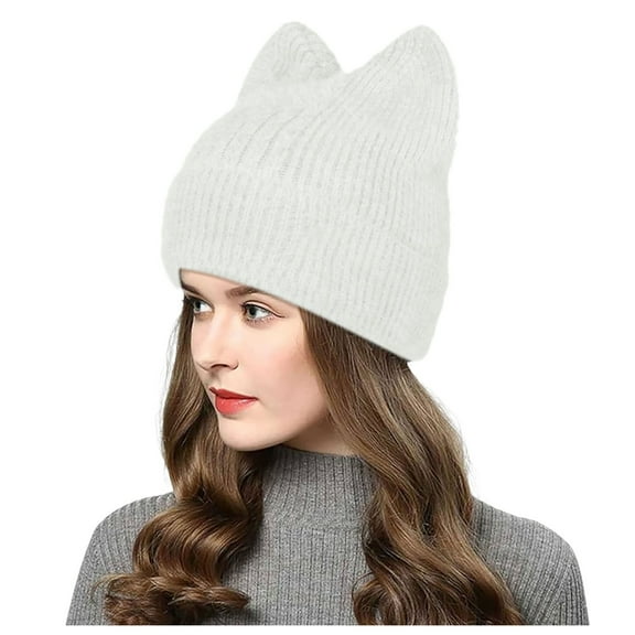 EHRWE Winter Hats For Women Knit Crochet Cute Furry Cat Hat With Ear Slouchy Wool Winter Warm Hats Fashion