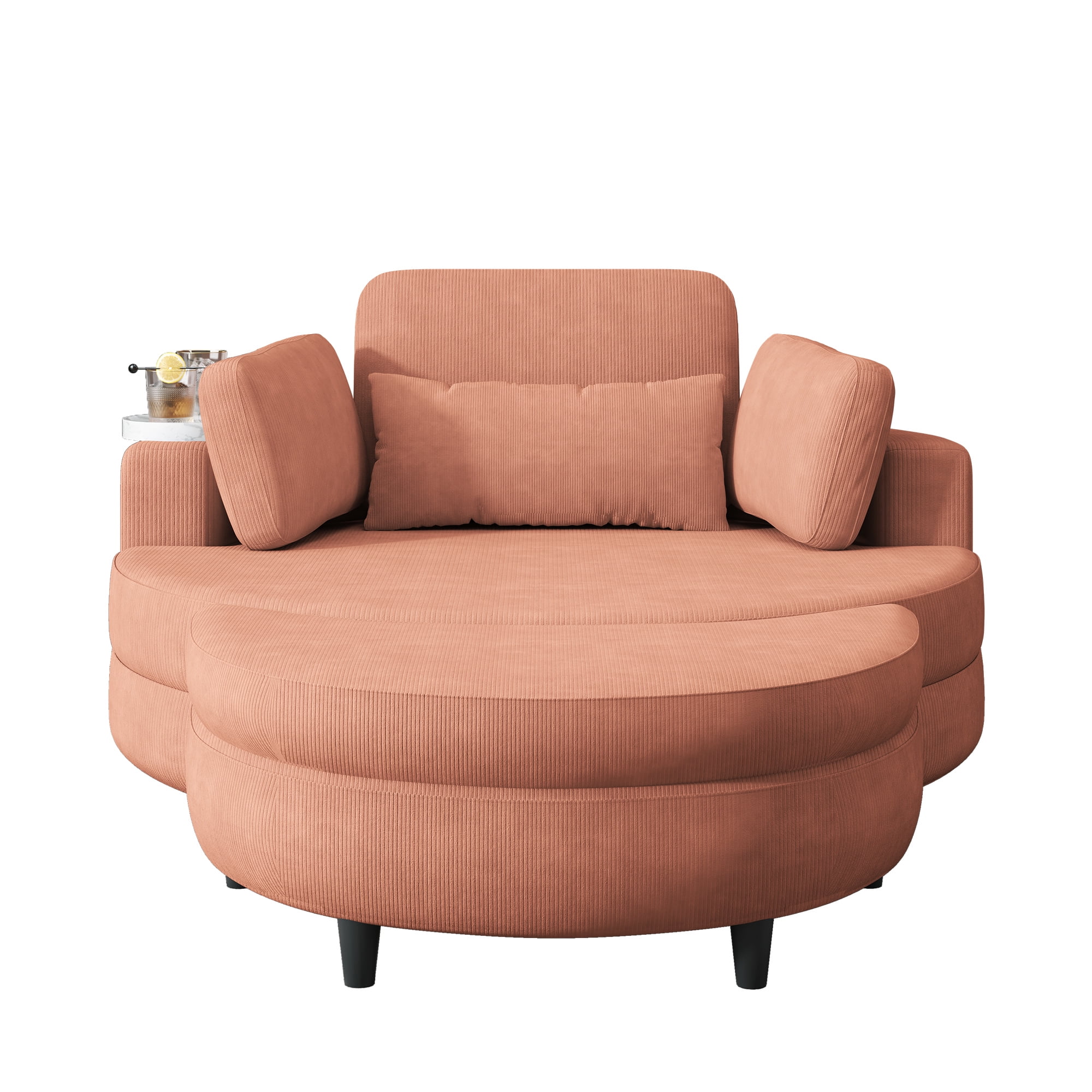Aukfa 51" Oversized Accent Chair with Ottoman Set, Living Room Barrel Chair Corduroy Chaise, Orange